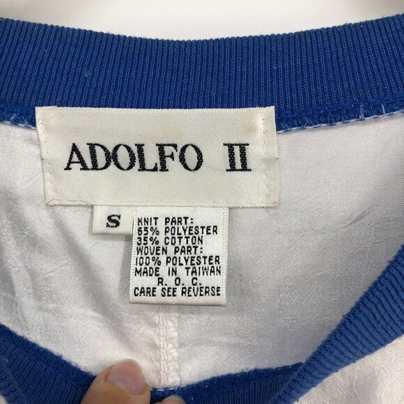 Adolfo 2 vintage white & blue nautical banana boat retro 90s longsleeve shirt S - Picture 8 of 11